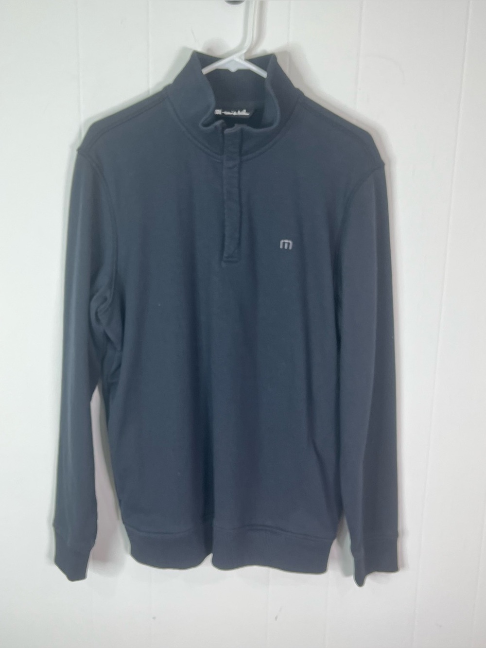 TravisMathew Men’s M Navy Quarter Zip Pullover Golf Mock Neck Made in Peru